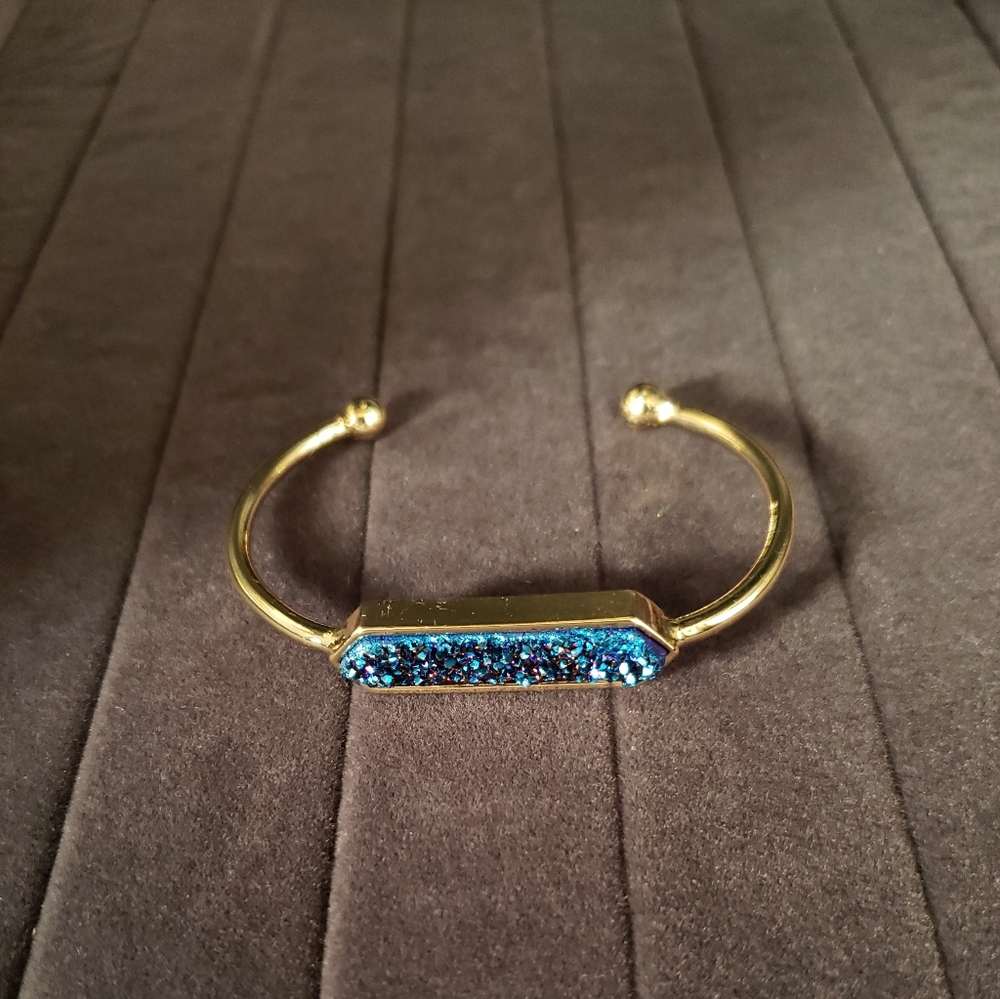 Natural Druzy Geode Cuff Bracelet Titanium Multi Drusy Bangle Gold Plated